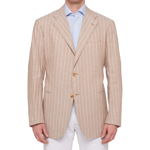 KITON Napoli Beige Striped Linen Cotton Jacket US 42 44 NEW EU 54 R6