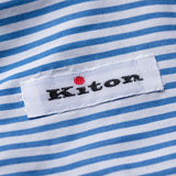 KITON Napoli Handmade Bespoke Blue Striped Poplin Cotton Dress Shirt US 15.75