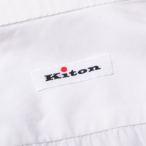 KITON Napoli Handmade Bespoke Solid White Poplin Cotton Dress Shirt US 15.75