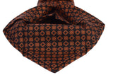 KITON Hand Made Black & Orange Circle Medallion Silk Seven Fold Tie NEW