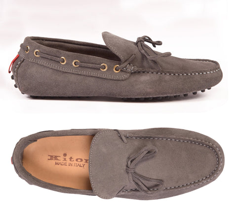 KITON NAPOLI Gray Suede Loafers Driving Car Shoes Moccasins NEW ART 005 - SARTORIALE - 1