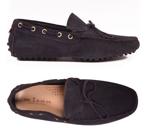 KITON NAPOLI Navy Blue Suede Loafers Driving Car Shoes Moccasins NEW - SARTORIALE - 1