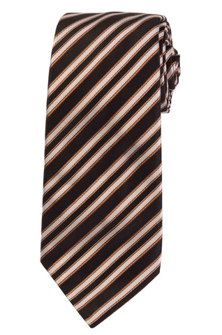 KITON Napoli Hand-Made Seven Fold Black Regimental Repp Striped Silk Tie NEW - SARTORIALE - 1