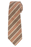 KITON Napoli Hand-Made Seven Fold Brown-Beige Narrow-Striped Silk Tie NEW