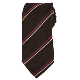 KITON Napoli Hand-Made Seven Fold Brown-Black Plain Weave Striped Silk Tie NEW