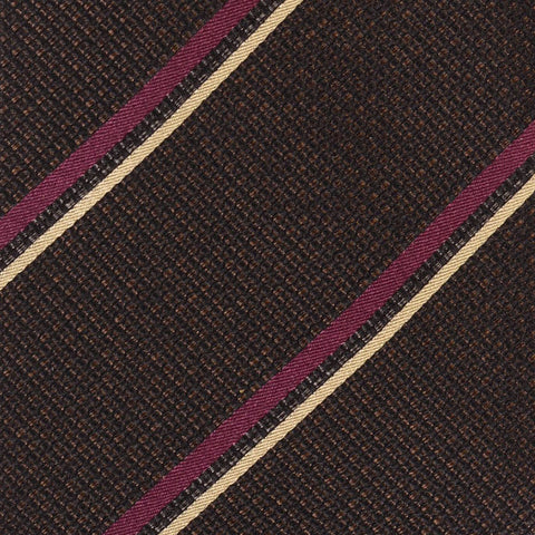 KITON Napoli Hand-Made Seven Fold Brown-Black Plain Weave Striped Silk Tie NEW - SARTORIALE - 4