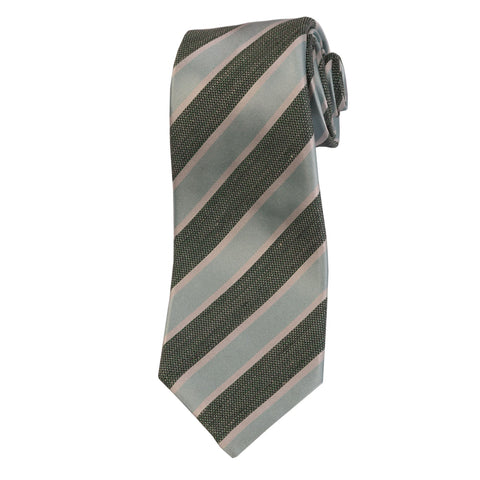 KITON Napoli Hand-Made Seven Fold Cyan-Green Repp Striped Silk Tie NEW