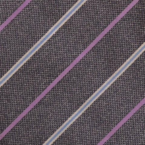 KITON Napoli Hand-Made Seven Fold Gray Diagonal Striped Unlined Silk Tie NEW - SARTORIALE - 4