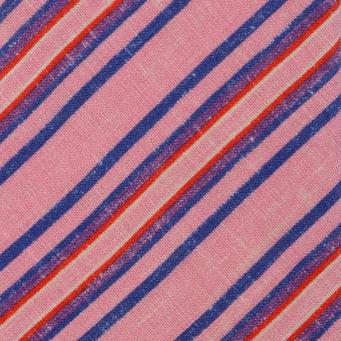 KITON Napoli Hand-Made Seven Fold Light Pink Diagonal Striped Linen Tie NEW - SARTORIALE - 4