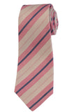 KITON Napoli Hand-Made Seven Fold Pink Striped Silk-Linen Tie NEW - SARTORIALE - 1