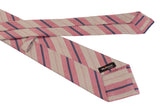 KITON Napoli Hand-Made Seven Fold Pink Striped Silk-Linen Tie NEW - SARTORIALE - 3
