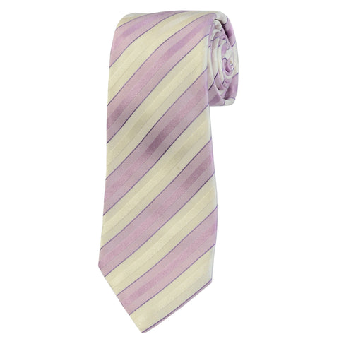 KITON Napoli Hand-Made Seven Fold White-Light Purple Rope Striped Silk Tie NEW