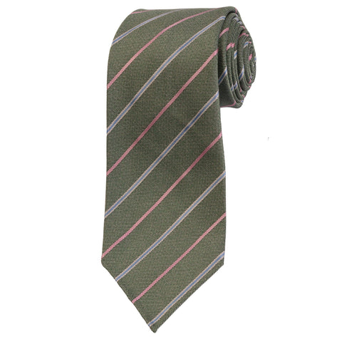 KITON Napoli Hand-Rolled Seven Fold Unlined Green Striped Silk Tie NEW