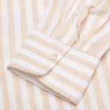LUIGI BORRELLI Luxury Vintage Beige Striped Cotton Casual Shirt Size M US 15.75