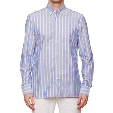 LUIGI BORRELLI Luxury Vintage Blue Striped Cotton Button-Down Shirt 41 NEW 16