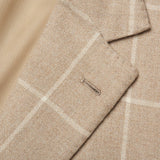 LUIGI BORRELLI Napoli Beige Windowpane Wool-Cotton Flannel Jacket 50 NEW US 40