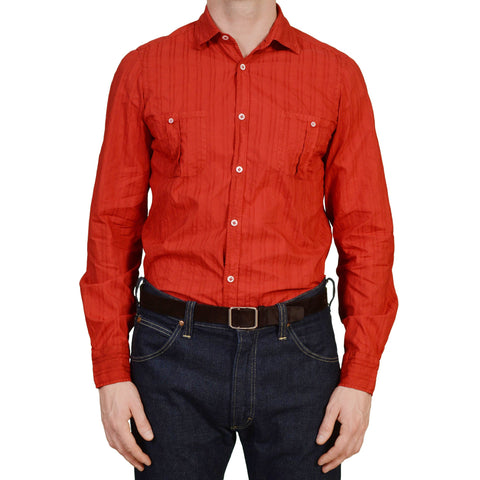 LUIGI BORRELLI "Luxury Vintage" Red Cotton Garment Dyed Slim Fit Shirt L NEW 16