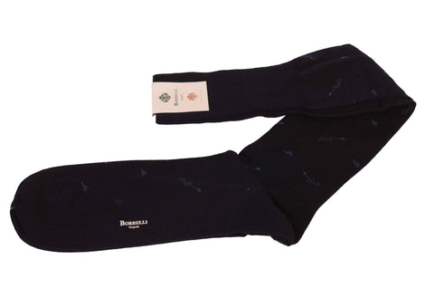 LUIGI BORRELLI Napoli Navy Blue Virgin Wool Blend Knee High Socks NEW Size 13