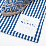 MANEBI "Hamptons" Espadrilles Beige-Blue Canvas Women's Loafer Shoes 37 NEW US 7