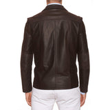 OUMLIL Collection Brown Leather Half Zip Closure Jacket US S
