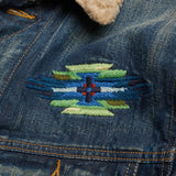 POLO RALPH LAUREN Denim Aztec Embroidery Sherpa Trucker Jacket Flag NEW US M