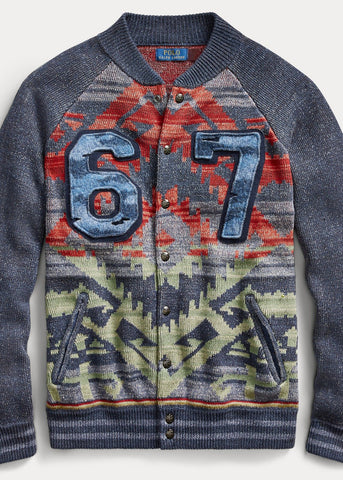 POLO RALPH LAUREN ‘67’ Sioux Star Knit Varsity Jacket Baseball Sweater NEW US L