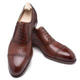 PASSUS SHOES Handmade "Martin" Box Calf Brown Quarter Brogue Shoes US 9.5 NEW EU 42.5