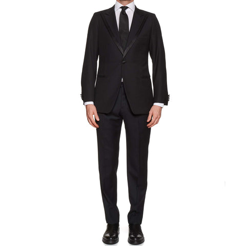 RAFFAELE CARUSO Black Wool 1 Button Peak Lapel Smoking Suit EU 50 US 40