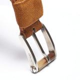 ROMANELLI Firenze Camel Brown Suede Leather Silver-Horn Buckle Belt 94cm 37"