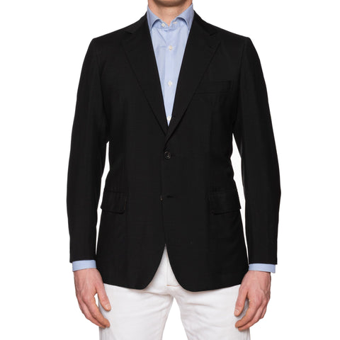 RUBINACCI LH Hand Made Bespoke Solid Black Wool Mohair Jacket EU 50 NEW US 40
