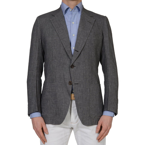 RUBINACCI Handmade Bespoke Gray Linen Blazer Jacket EU 50 US 38 40