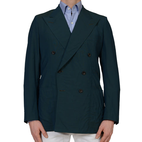 RUBINACCI Handmade Bespoke Green Wool Mohair DB Blazer Jacket EU 50 US 38 40