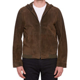 S.T. Dupont Khaki Perforated Goat Suede Leather Hooded Blouson Jacket 48 NEW S