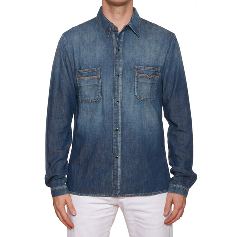SAINT LAURENT PARIS Blue Denim Cotton Classic Western Shirt NEW Size XL