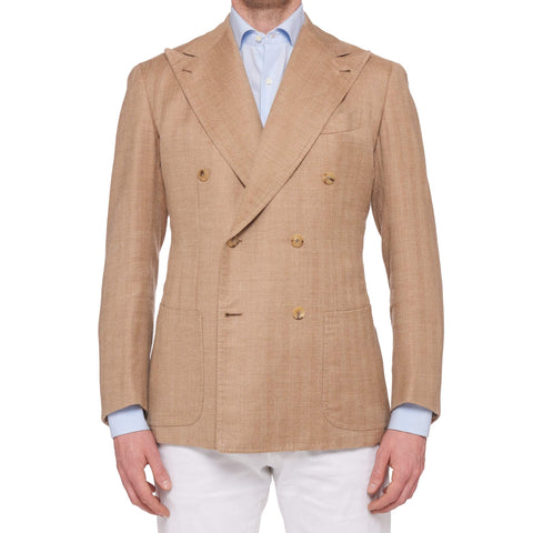 SARTORIA CHIAIA Bespoke Tan Herringbone Cotton-Linen DB Jacket EU 50 US 40