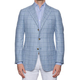 SARTORIA CASTANGIA Sky Blue Plaid Wool-Silk-Linen Jacket EU 50 NEW US 40