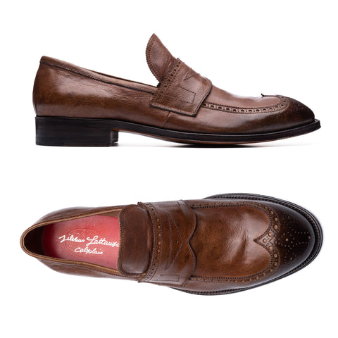 SILVANO LATTANZI Handmade Leather Wingtip Medallion Loafer Shoes NEW US 10