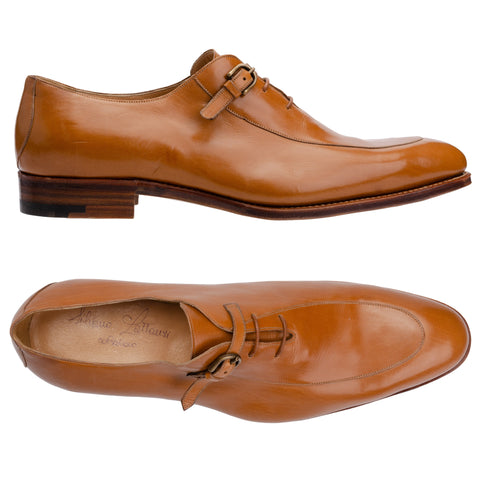 SILVANO LATTANZI Handmade Tan Leather Buckle Oxford Shoes NEW US 8.5