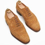 STEFANO BEMER Handmade Tan Suede Leather Oxford Shoes with Trees US 7 EU 40