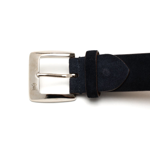 SUTOR MANTELLASSI Navy Blue Suede Leather Belt with Square Buckle 90 cm / 36"