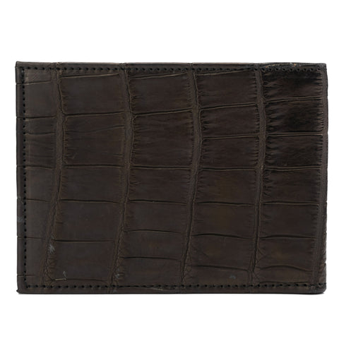 SUTOR MANTELLASSI Hand-Sewn Black-Brown Crocodile Leather Card Holder Wallet NEW