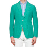 Sartoria PARTENOPEA Hand Made Green Cotton Linen Unlined Blazer Jacket NEW
