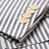 Sartoria PARTENOPEA Hand Made White-Blue Striped Wool-Linen Jacket Sports Coat