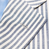 Sartoria PARTENOPEA Hand Made White-Blue Striped Wool-Linen Jacket Sports Coat