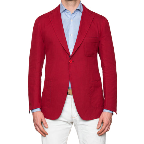 Sartoria PARTENOPEA Red Cotton Linen Unconstructed Summer Blazer Jacket NEW
