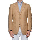 SARTORIA CASTANGIA Tan Houndstooth Silk-Wool Super 100's Jacket 52 NEW US 42