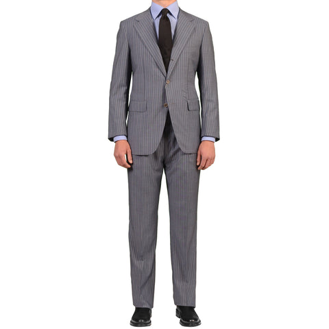 Sartoria PARTENOPEA Gray Striped Super 120's Wool-Silk Suit EU 54 NEW US 42 44