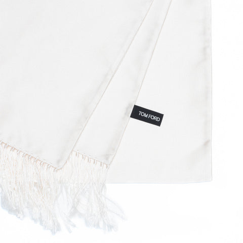 TOM FORD Made in Italy Solid Cream Silk Evening Scarf with Tassels