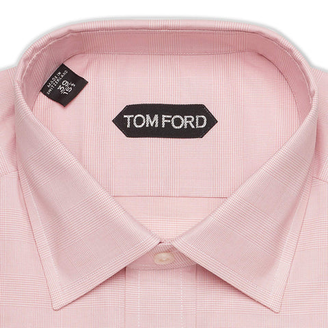 TOM FORD Pink Glen Plaid Cotton Barrel Cuff Dress Shirt 39 NEW 15.5 Slim Fit