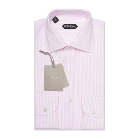 TOM FORD Pink Jacquard Striped Cotton Poplin Dress Shirt 39 NEW 15.5 Slim Fit